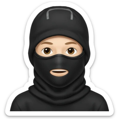 Crie um homem de blusa peta e capuz preto, balaclava preta, boné preto, COM A BALACLAVA COBRINDO A BOCA sticker