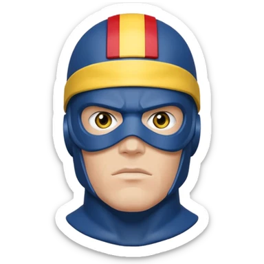 marvel superhero cyclops x-men. blue cowl with iconic yellow visor with red stripe through sticker