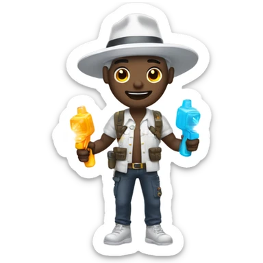 White skin Guy in glowing outfit and hat with bubble guns in each hand sticker