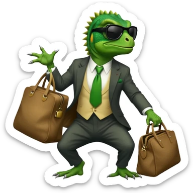 capitalist iguana banker godfather with black sunglasses breakdance with bag sticker