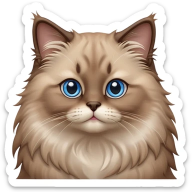 cinematic-adorable-fluffy-brown-ragdoll-cat-portrait-emoji,-head-tilted-cutely-with-big,-sparkling-blue-eyes,-soft-brown-seal-colored-fur-with-darker-points-on-the-ears,-face,-and-paws,-simplified-yet-irresistibly-adorable-features, sticker