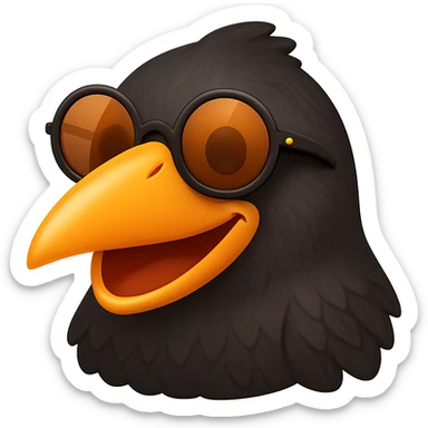 Make the bird emoji more emoji-like, keeping the detailed, slightly cartoonish style and subtle emoji shine. Define the feathers just a bit more than before, but keep it clean and not too realistic. Keep the orange beak and round sunglasses. Bird with a big smile. No background. sticker