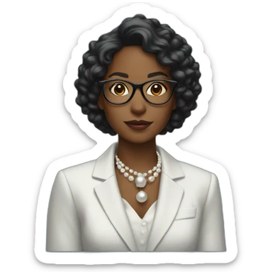 blue blazer, black woman, glasses, pearl necklace sticker