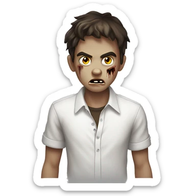 boy zombie teen with scared expression and dark brown hair medium and white slim shirt sticker