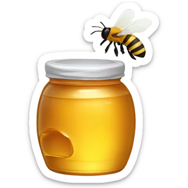 A jar of honey with a plain bottle and a honey bee sticker