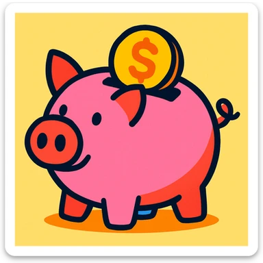 vibrant toon style piggy bank with a coin sticker