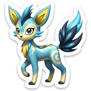 Feral Lightning-patterned Zig-zagged buzzy fuzzy Meloetta-Electrike-Zeraora-Luxray-Cobalion-Suicune-Vernid-fusion-hybrid-creature, full body  sticker