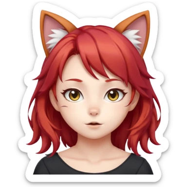 cute anime cat-girl with cat ears, red blowing hair sticker