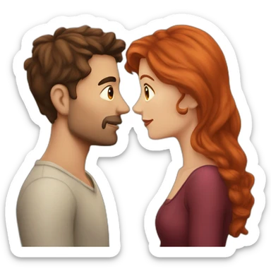 man with log dark hair and no beard kissing with shorter long red-hair woman sticker