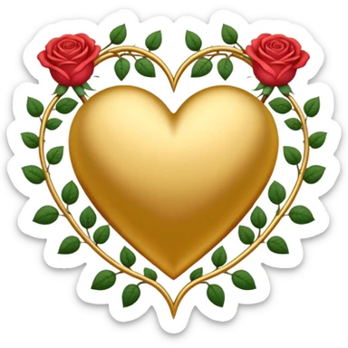 golden heart with rose vine border sticker