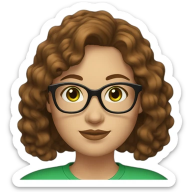 curvy-woman-with-wavy-brown-hair-square-glasses-green-eyes sticker