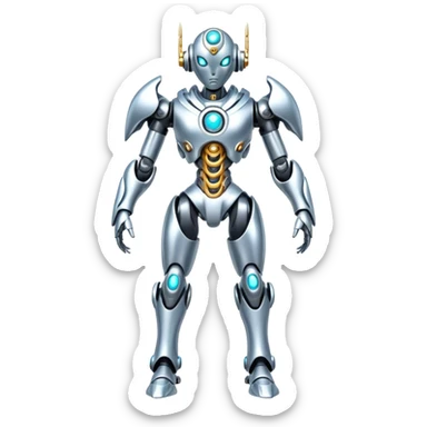 Shiny Futuristic Mechanical Glossy Celestial Godly Divine Metal-Cyborg-Fakemon-Pokemon-Digimon-Spectrobes-fusion, full body sticker