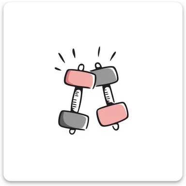 A pair of dumbbells/hand weights for exercise in pastel colors (dd9fb0, ffc6d3, a3bfc9, c4bee2, f1b091), hand-drawn doodle style sticker