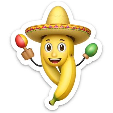 Banana wearing a sombrero holding maracas sticker