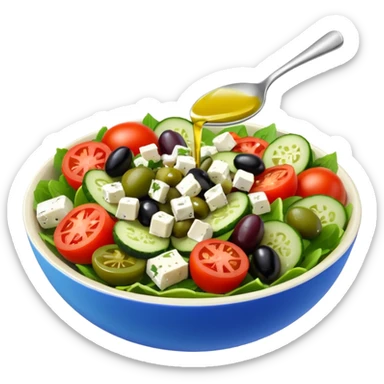 mediterranean salad bowl object icon, tomatoes, cucumbers, olives, feta cheese, olive oil dressing, 3D cartoon, mobile game icon style, clean background, no text, no watermark
 sticker