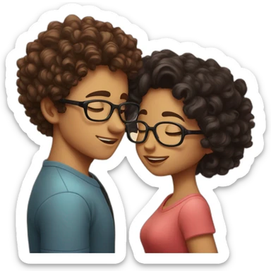 curly girl with glasses kiss a boy with dark hair sticker
