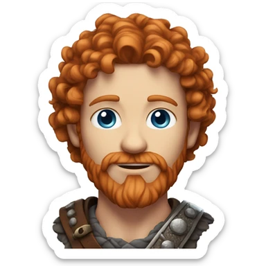 35 year old viking, male, curly red hair, blue eyes, pale sticker