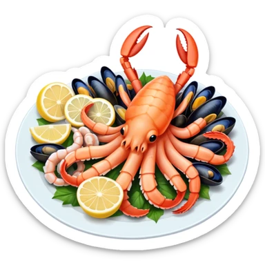 seafood platter - shrimp, king crab, squid, octopus, mussels sticker