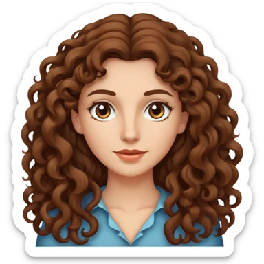 caucasian woman with long curly brown hair and brown eyes sticker