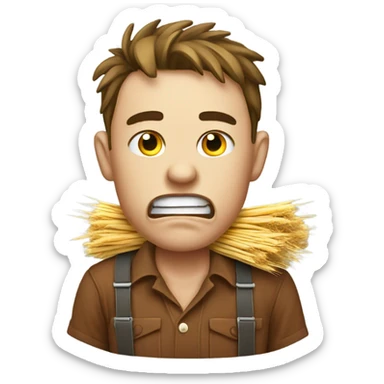 Emoji face with hay in mouth country boy angry sticker
