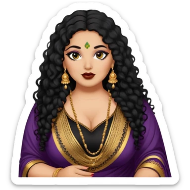 big plus size, medium deep skin, long black curly hair, baddie,pretty, makeup, lipgloss, black eyeliner, loose dupatta, indian
 sticker