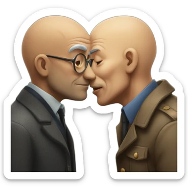 Black bald older  man detective kisses older european man detective  sticker