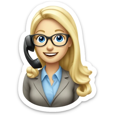 Elegant blonde office lady with glasses happy blue eyes talking on a phone  sticker