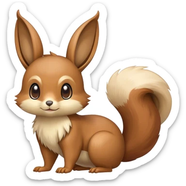 Cute cool animal hybrid Fakemon full body, brown, beige, squirrel-eevee-bunny sticker