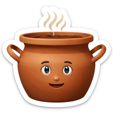 upward-down top view of a clay pot with a lid, emoji style sticker