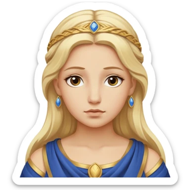 Metis The blonde pre-Olympian goddess of wisdom, counsel, and deep thought. She was the first wife and advisor of Zeus and the mother of Athena, the later goddess of wisdom. Her name connoted "cunning intelligence," a quality highly valued in Greek heroes like Odysseus. 
 sticker