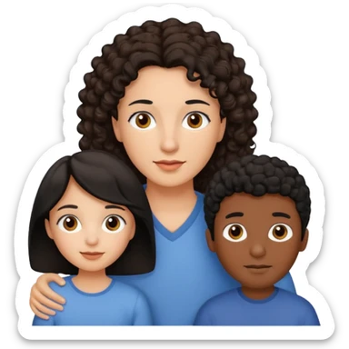  family, mom has brown eyes black hair brown skin, dad is white with brown curly hair and two kids boy and girl who are a mix of the two parents sticker