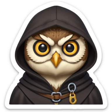 thief owl portrait, head and shoulders only, mysterious eyes, dark hood collar, silent night burglar vibe, 3D cartoon, mobile game icon style, clean background, no text, no watermark
 sticker