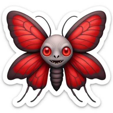 Create a scary emoji of the Mothman from point plesant west virginia with bright red eyes and as depicted in the legend. Make it less bird like and more Moth / Human hybrid sticker