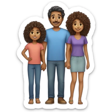 indian family with one daughter curly hair mom curly hair dad straight hair and one son straight hair sticker