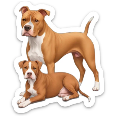 One fawn colored pitbull looks like a deer with white stripe on her face next to one copper colored pitbull boxer sticker