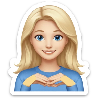 hyper realistic glamourous pale woman, Long blonde balayage hair, smiling, beige sweater & blue eyes sticker