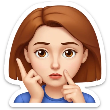 Woman with finger on chin, puzzled expression with furrowed brow sticker