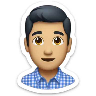 Tan man with short black hair and a gingham white/very dark blue buttoned collar shirt sticker