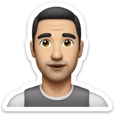 a man with straight short dark hair and dark eyes with large eyelashes and plump pink lips paint a draw sticker