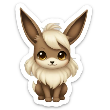 Kawaii Pale Eevee with dark brown long emo hair covering her eyes Full Body sticker