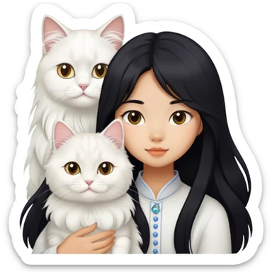 Chinese girl with White British longhair cat sticker