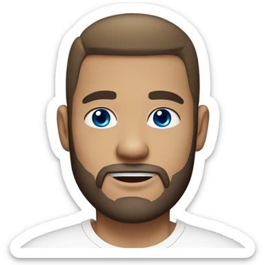 A guy with blue eyes, light skin, short shaven, a beard only on his chin, wearing a white T-shirt, a silver earring with a cross on one ear. sticker