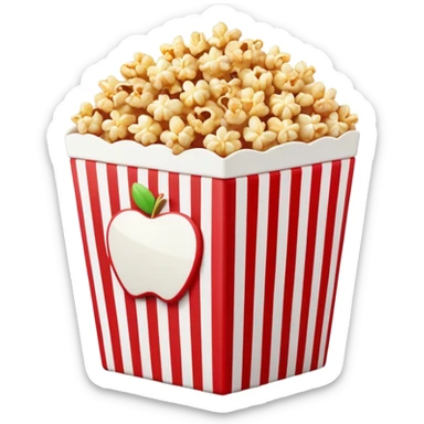 flat design caramel popcorn in red and white striped box, minimal details, Apple emoji aesthetic sticker