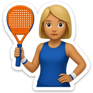 Change the image to depict a woman simply holding a padel racket in a neutral pose with no action, in emoji style, with no background. sticker