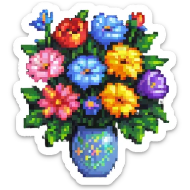 simple colorful bouquet of flowers in pixel art style sticker
