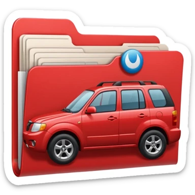 A **simple emoji-style icon** of a **red multipocket folder**, clean and minimal, with **layered inner tabs**, subtle shading, and a **small red Mazda Tribute car symbol** on the front.
 sticker