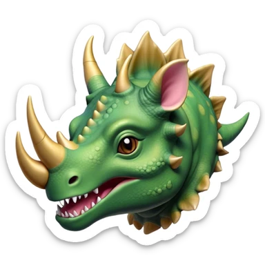 Beautiful and Majestic Triceratops Portrait Emoji, Head and body rendered in serene repose with a gentle, content smile, showcasing a robust, horned form with an intricately frilled head and eyes softly closed in tranquil repose, Simplified yet exquisitely endearing features, highly detailed, glowing with a soft, drowsy prehistoric light, high shine, relaxed and utterly majestic, stylized with an air of ancient splendor, soft glowing outline, capturing the essence of a beautiful and majestic Triceratops that embodies the timeless strength of the ancient world! sticker