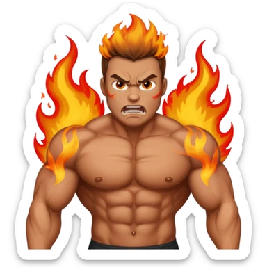 burning angry bodybuilder man  sticker