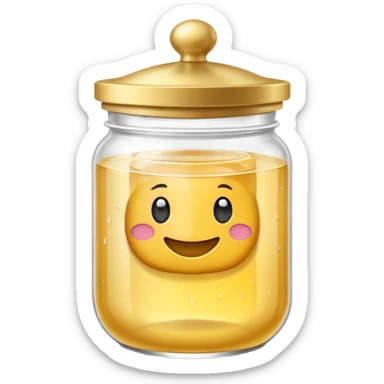 Diseña un emoji de un tarro de cristal elegante con una tapa dorada brillante. Dentro, una textura de mantequilla corporal batida con un suave remolino. Estilo lujoso y minimalista. sticker
