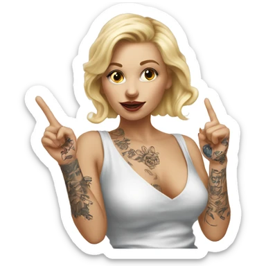 Blonde elegant women, her Body Covered with Tattoos, POINTING YOU FORWARD with her HAND with INDEX FINGER, Hyper realistic sticker
